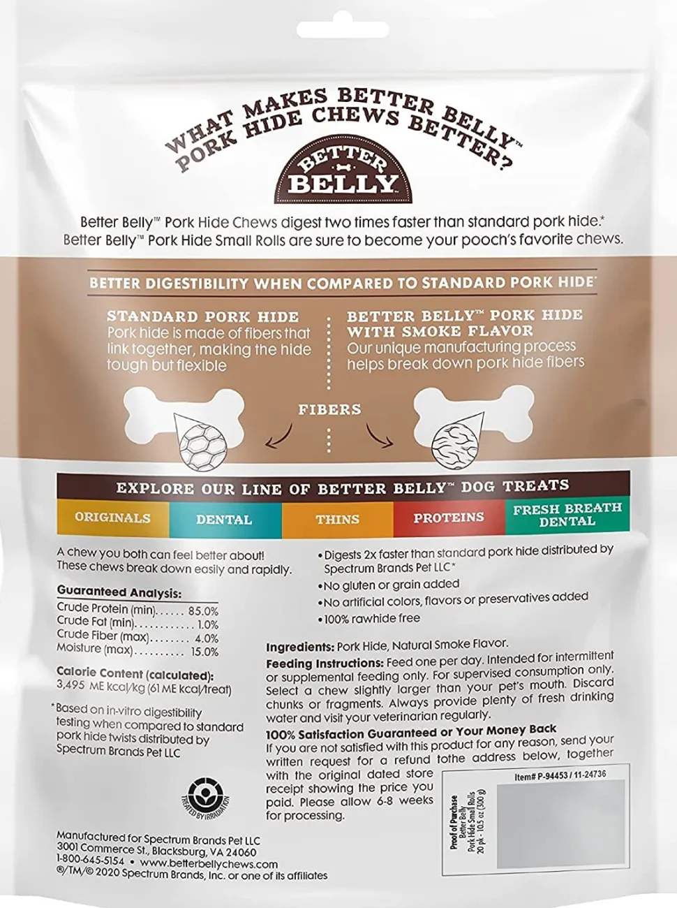 Dingo Better Belly Porkhide Roll Natural Dog Chews - Small - 20 Pack
