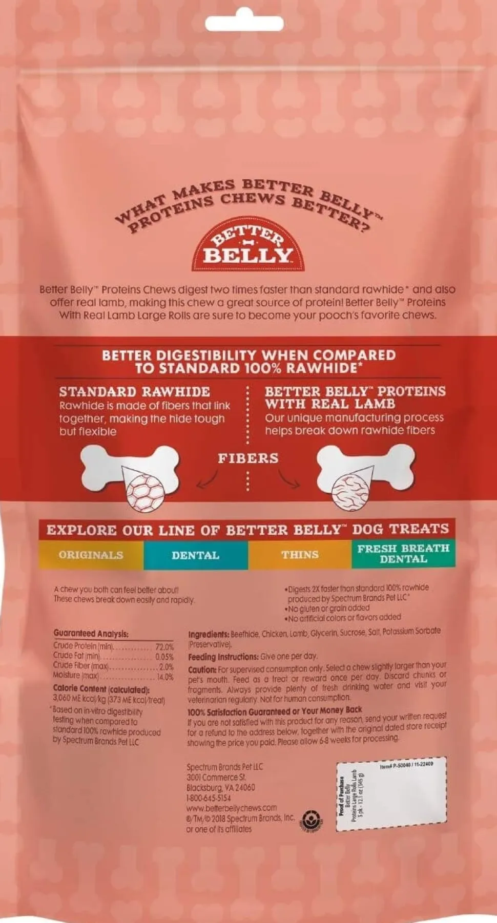 Dingo Better Belly Protein Rolls Natural Dog Chews - Lamb - Large - 3 Pack