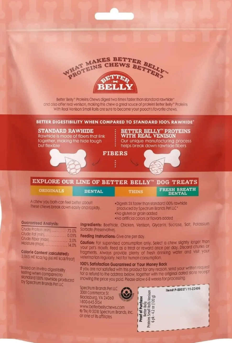 Dingo Better Belly Protein Rolls Natural Dog Chews - Venison - Small - 6 Pack