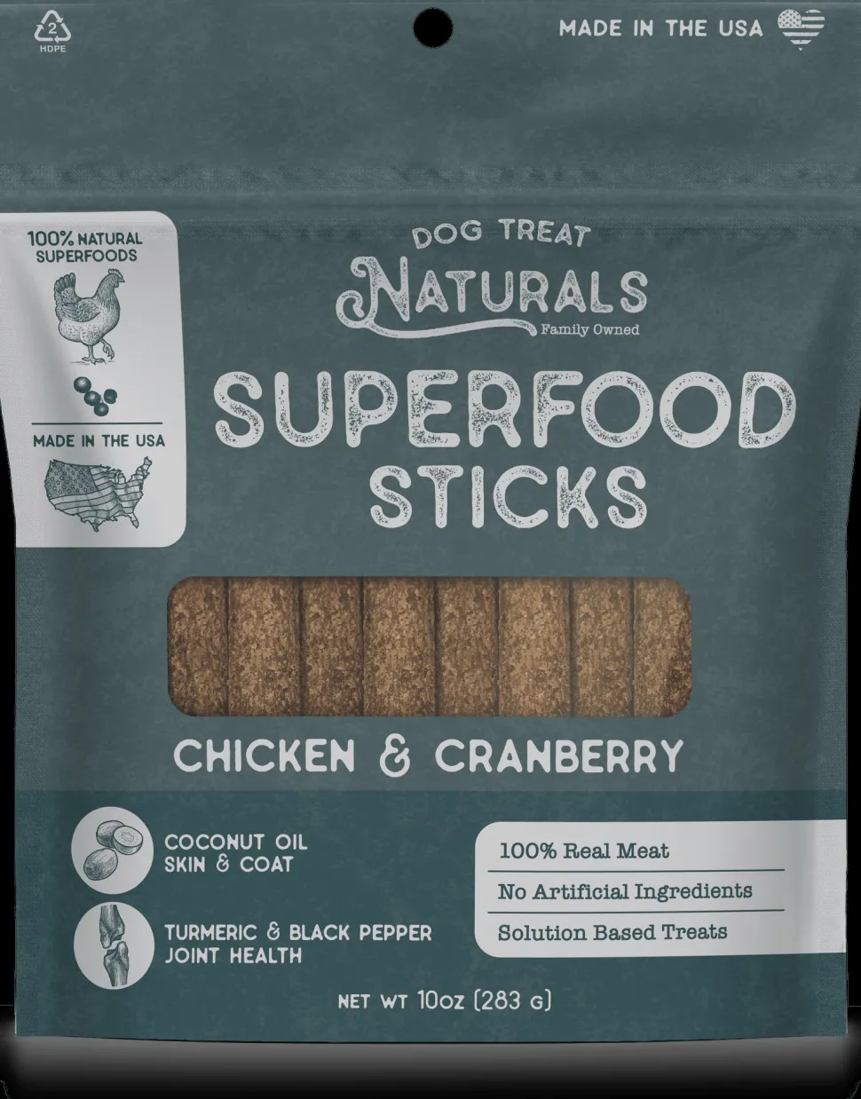 Dog Treat Naturals Superfood Sticks Duck and Apple with Turmeric Soft and Chewy Training Dog Treats - 10 Oz