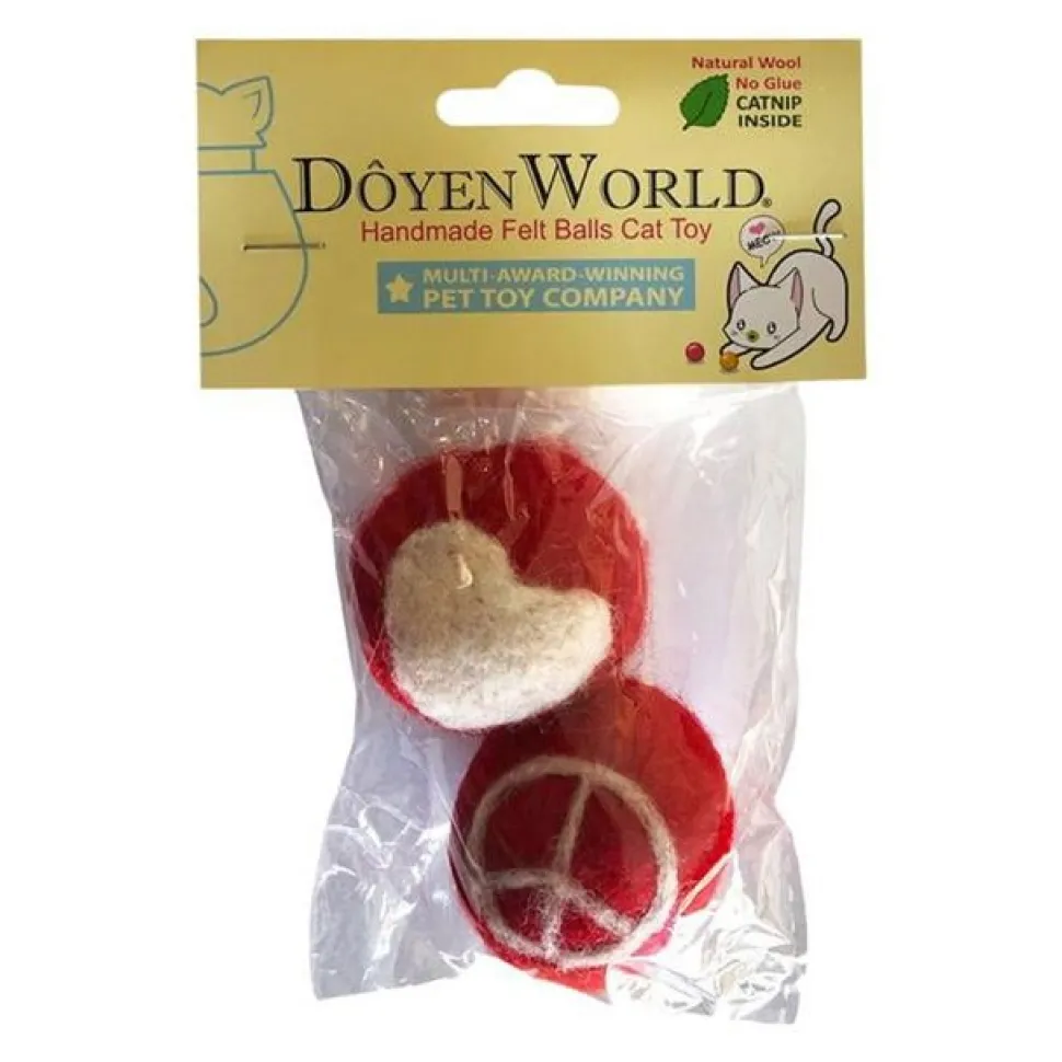 DoyenWorld Felt Ball Peace and Love Catnip Cat Toys - 2 Pack