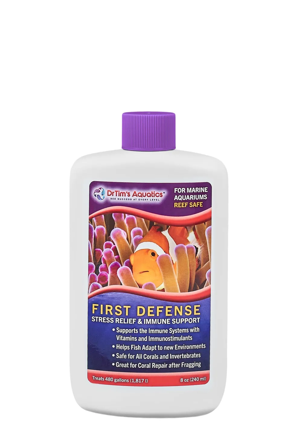 Dr Tim's Aquatics First Defense (480GAL) Stress and Immune Reef Saltwater Solution - 8 Oz