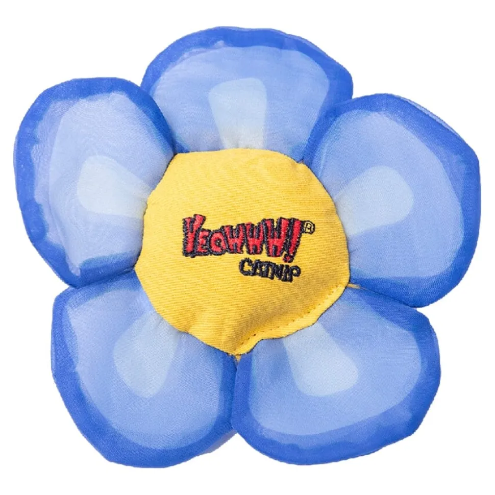 Ducky World Yeowww! Daisy Flower Tops Plush Catnip Cat Toy - Blue