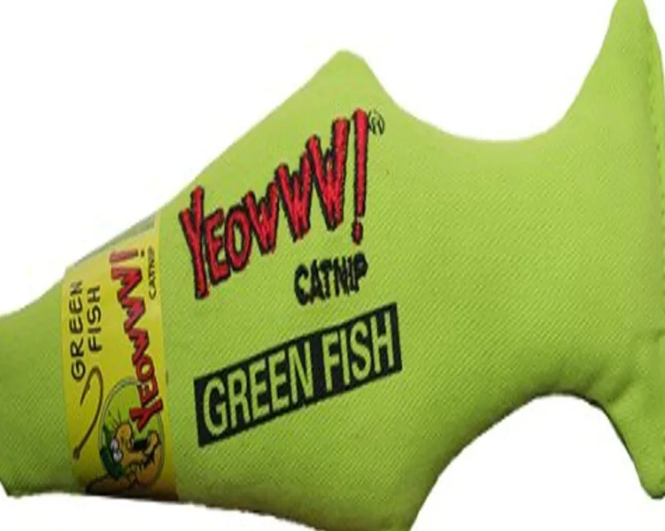 Ducky World Yeowww!® Fish Catnip Toys Green Color 7 Inch
