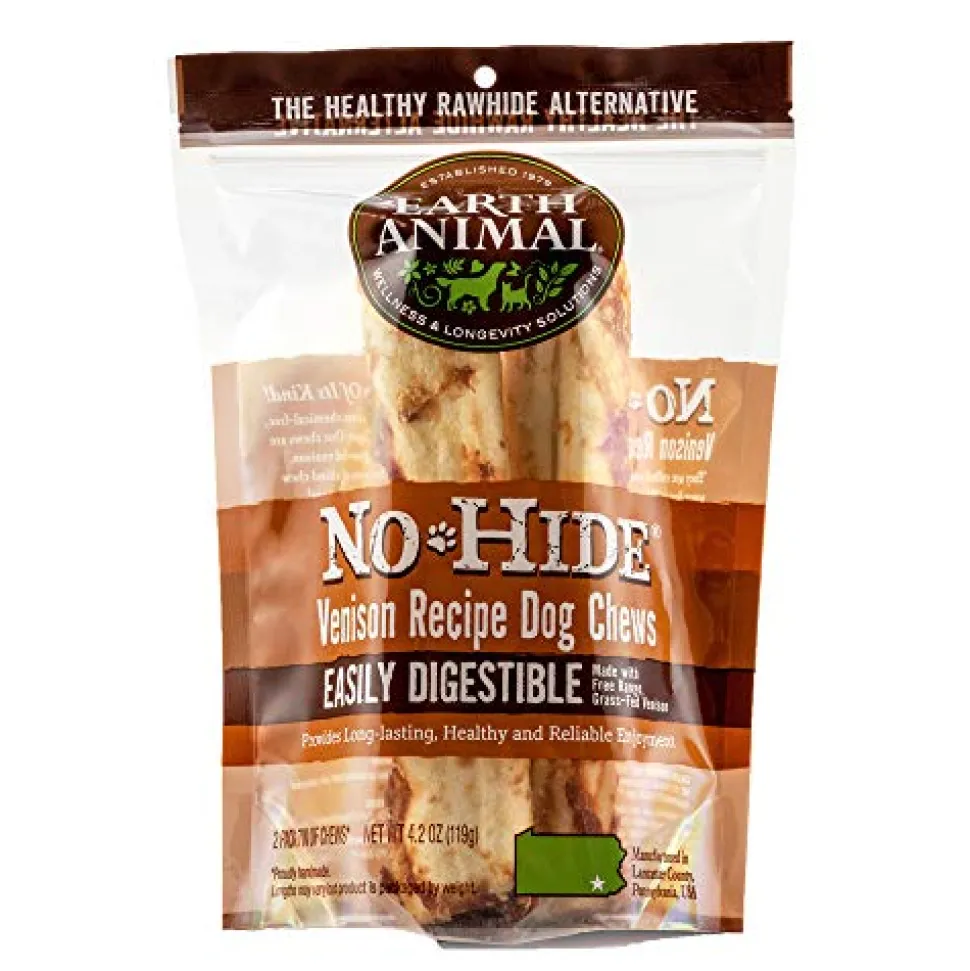 Earth Animal Dog Chews NO HIDE Venison - 7 Inches - 2 Pack