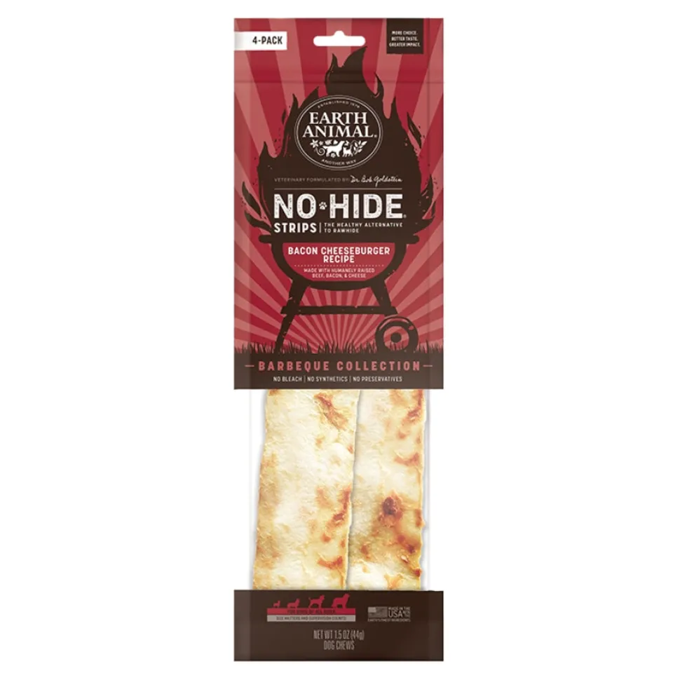 Earth Animal No Hide Strips BBQ Bacon Cheeseburger Natural Dog Chews - 4 Pack