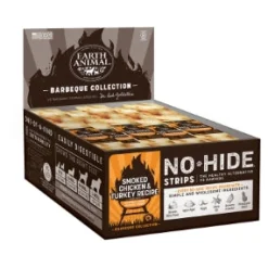 Earth Animal No Hide Strips Smoked BBQ Chicken and Turkey Natural Dog Chews - 60 Count