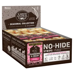 Earth Animal No Hide Strips Plant Based Strawberries and Cream Natural Dog Chews - 60 Count