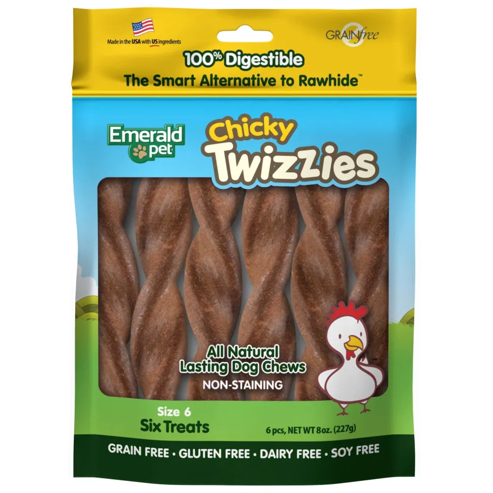 Emerald Pet Twizzies Grain-Free 6" Chicky Pack Hard Chew Dog Treats - 6 Pack