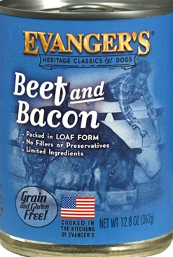 Evanger's Beef & Bacon All Meat Classic Canned Wet Dog Food - 13 oz Cans - Case of 12