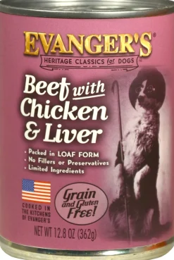 Evanger's Beef Chicken & Liver All Meat Classic Canned Wet Dog Food - 13 oz Cans - Case of 12