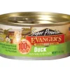 Evanger's Duck Dinner Super Premium Canned Cat Food - 5.5oz Cans - Case of 24