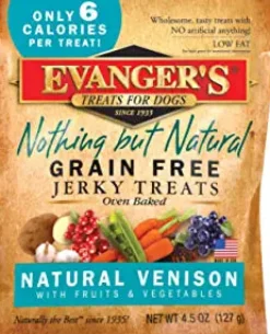 Evanger's Nothing But Natural Venison Jerky Treats for Dogs Jerky Dog Treats - 4.5 Oz