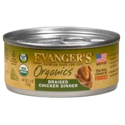Evanger's Organics Braised Chicken Canned Cat Food- 5.5oz Cans - Case of 24