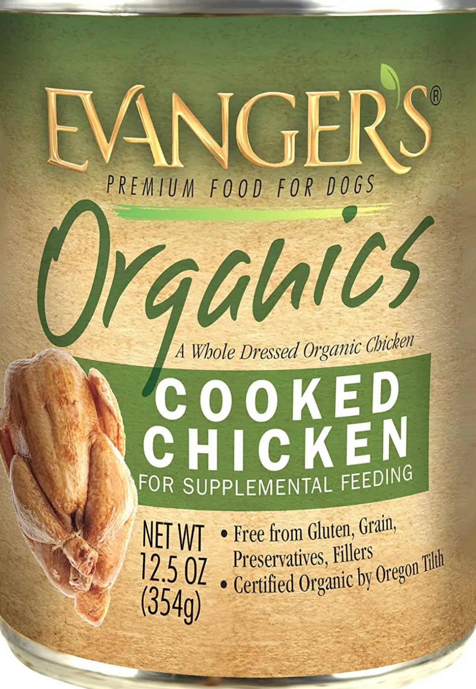 Evanger's Organics Cooked Chicken Canned Dog Food - 12.8 Oz - Case of 12