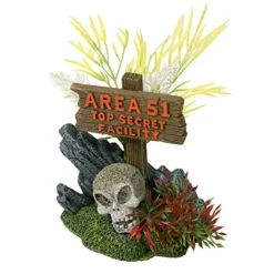 Exotic Environments Area 51 Sign With Skull Resin Aquatics Decoration - Multi - Small