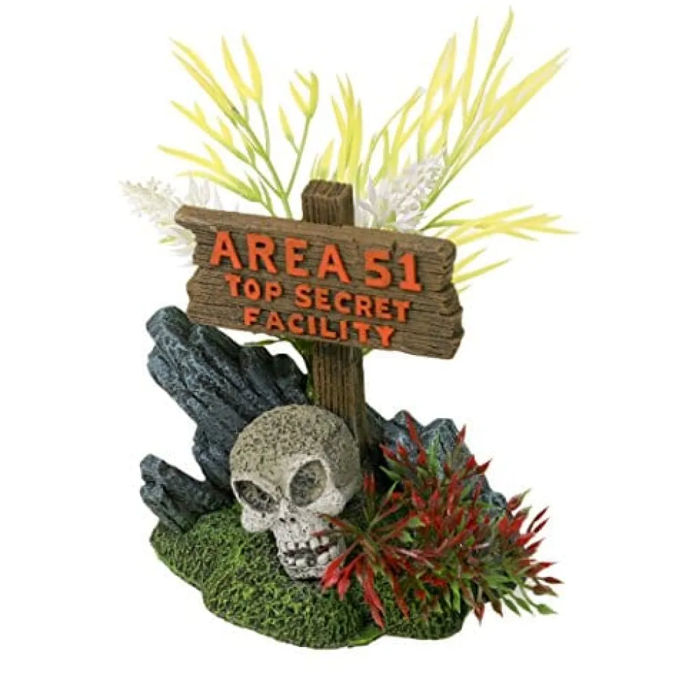Exotic Environments Area 51 Sign With Skull Resin Aquatics Decoration - Multi - Small
