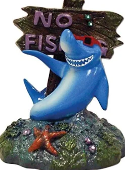 Exotic Environments Cool Shark No Fishing Sign Resin Aquatics Decoration