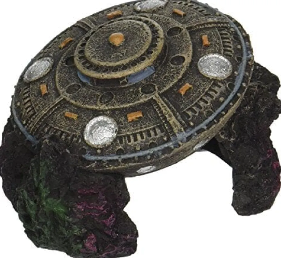 Exotic Environments Crashed Ufo with Cave Resin Aquatics Decoration - Gray