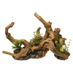 Exotic Environments Driftwood Centerpiece & Plants Resin Aquatics Decoration - Natural - Large