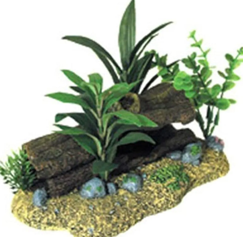 Exotic Environments Log Cavern with Plants Resin Aquatics Decoration - Small