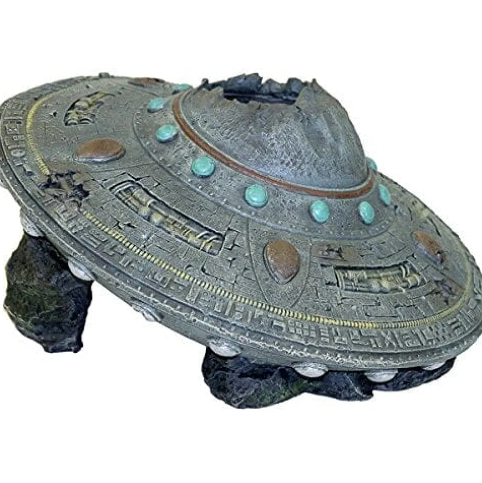 Exotic Environments Ufo Crash Cave Resin Aquatics Decoration - Silver - Jumbo