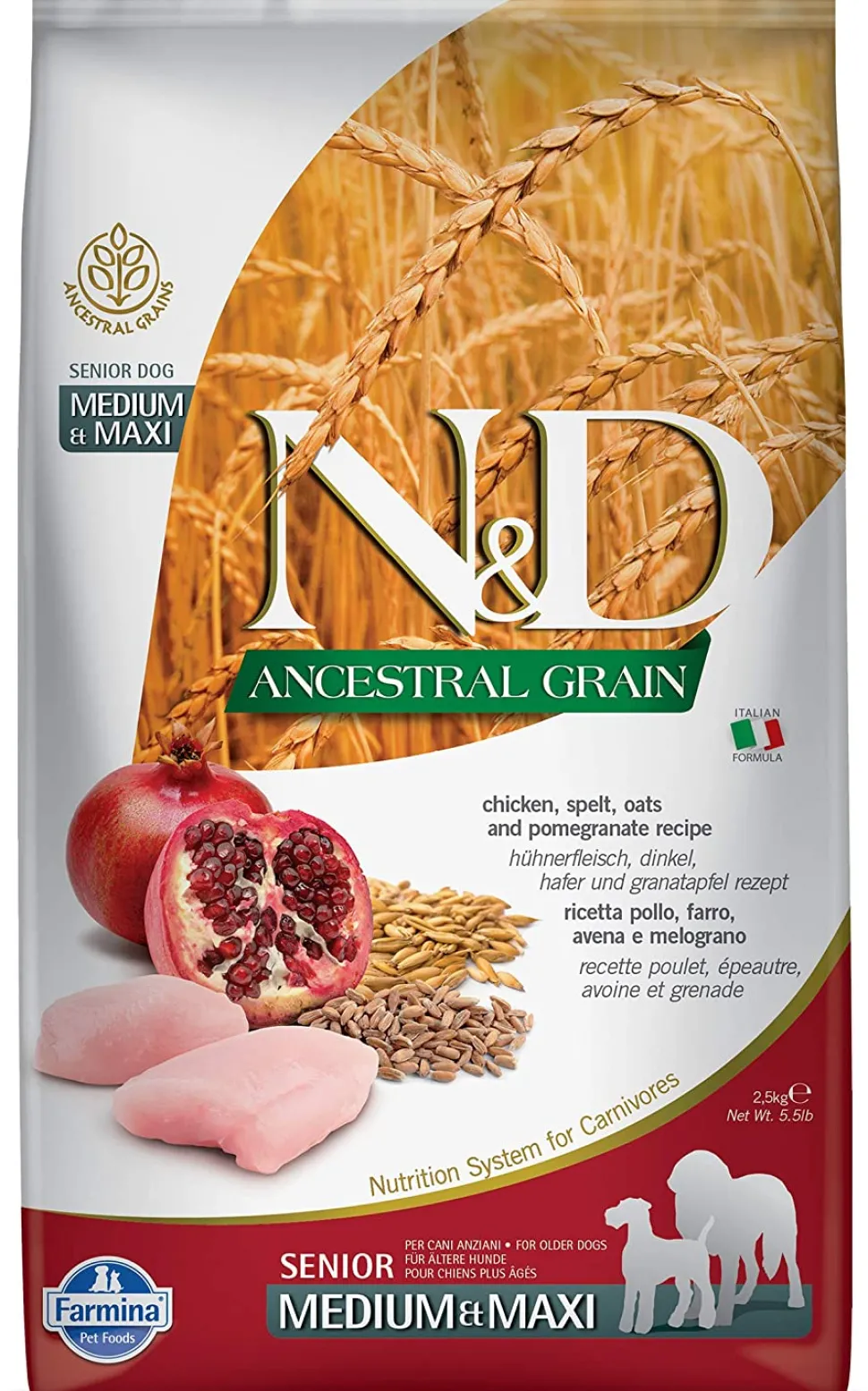 Farmina Ancestral Grain Chicken & Pomegranate Senior Medium and Maxi Dry Dog Food - 5.5 lb Bag