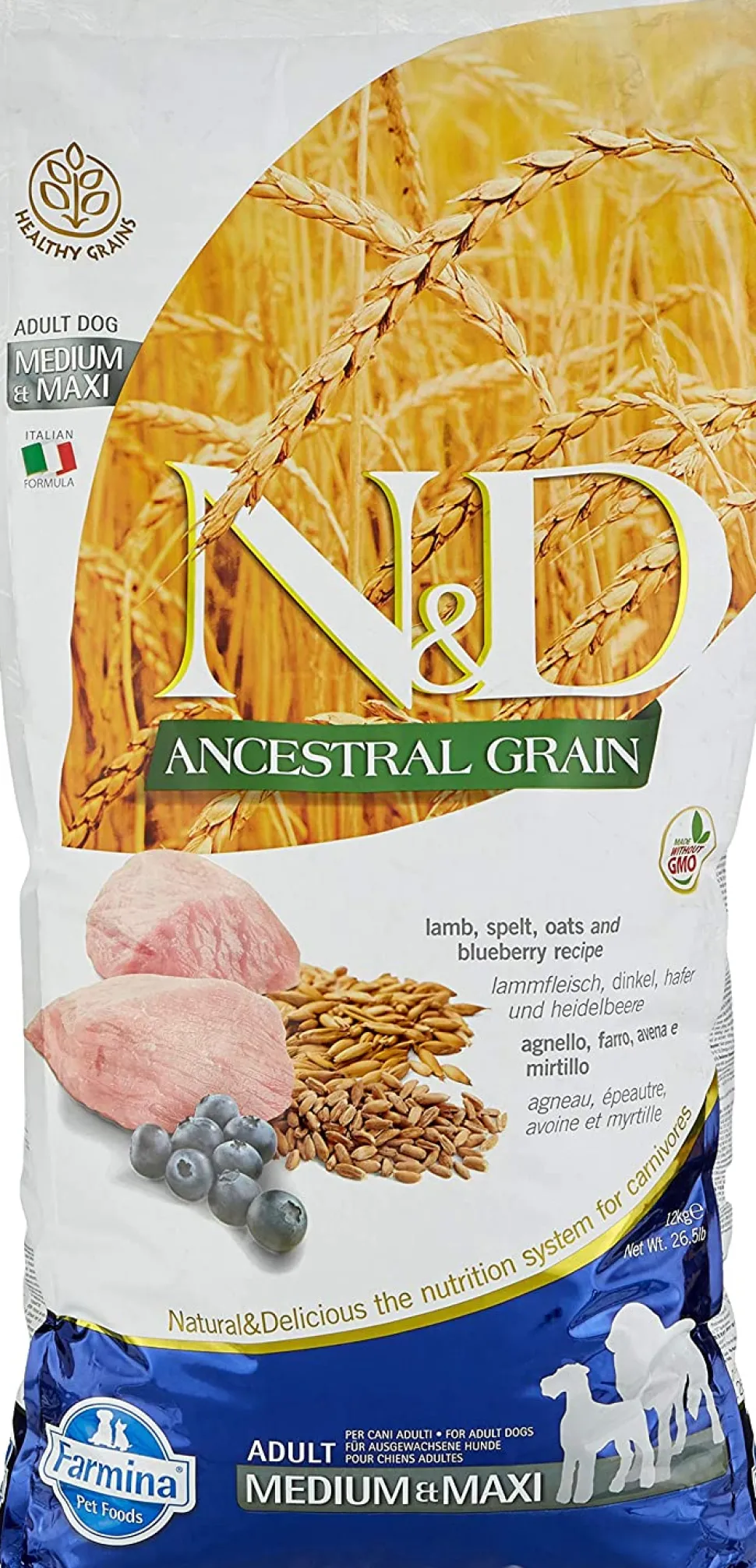 Farmina Ancestral Grain Lamb & Blueberry Adult Medium and Maxi Dry Dog Food - 26.4 lb Bag