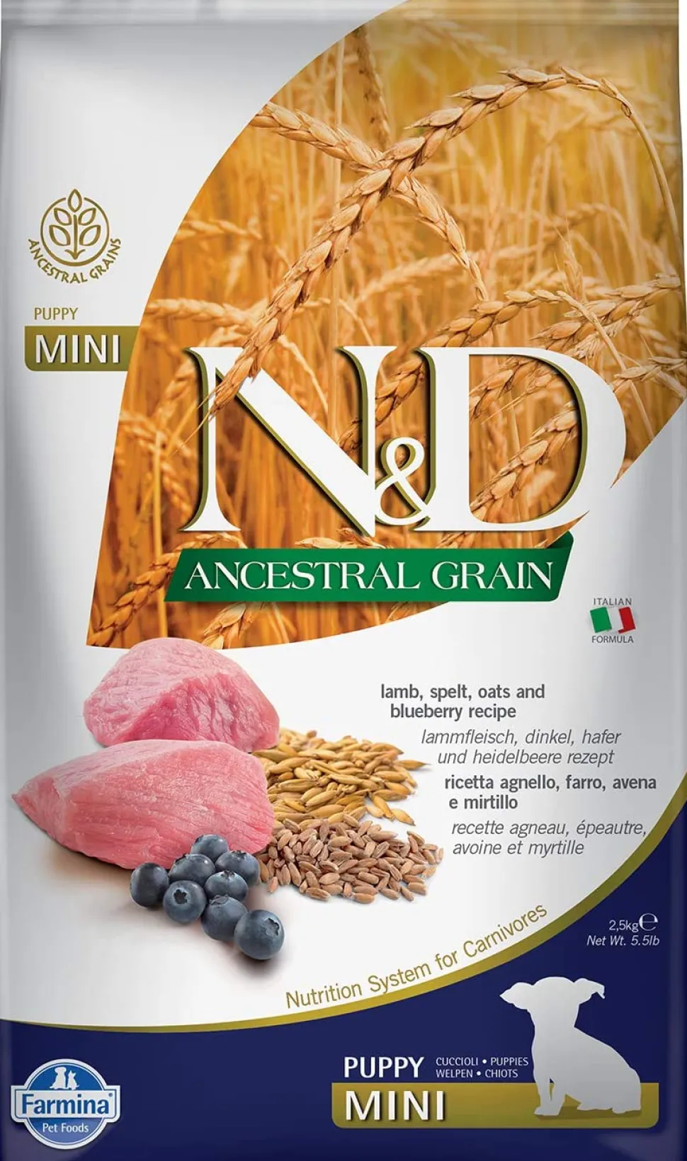 Farmina Ancestral Grain Lamb & Blueberry Mini Puppy Dry Dog Food - 5.5 lb Bag