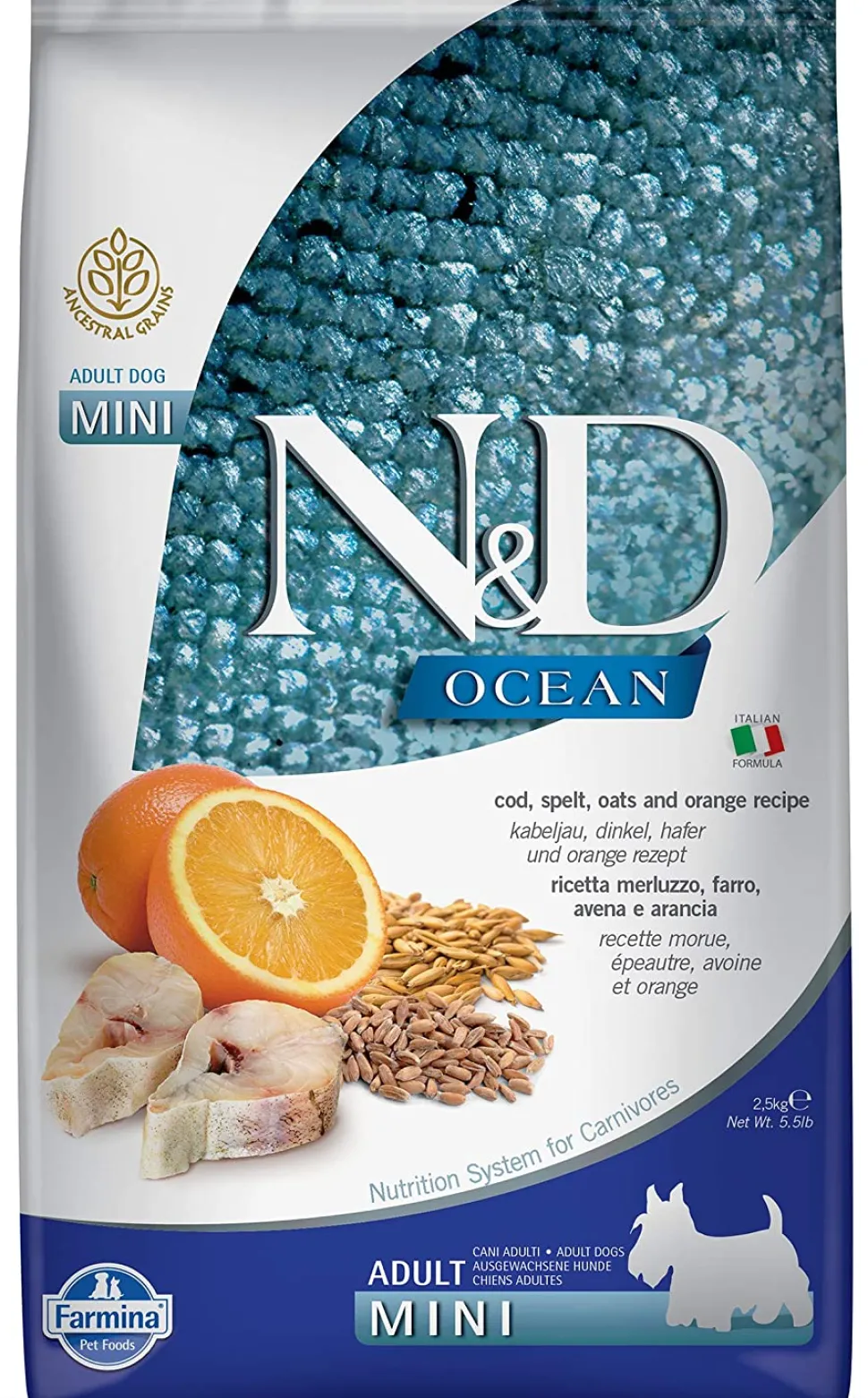Farmina Ancestral Grain Ocean Codfish & Orange Mini Adult Dry Dog Food - 5.5 lb Bag