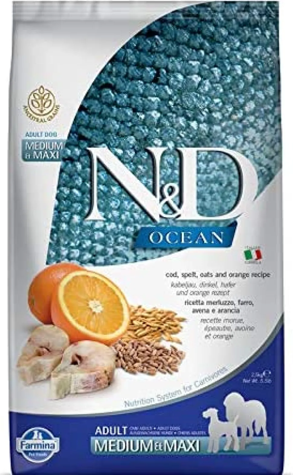 Farmina Ancestral Grain Ocean Codfish & Orange Adult Medium and Maxi Dry Dog Food - 26.4 lb Bag