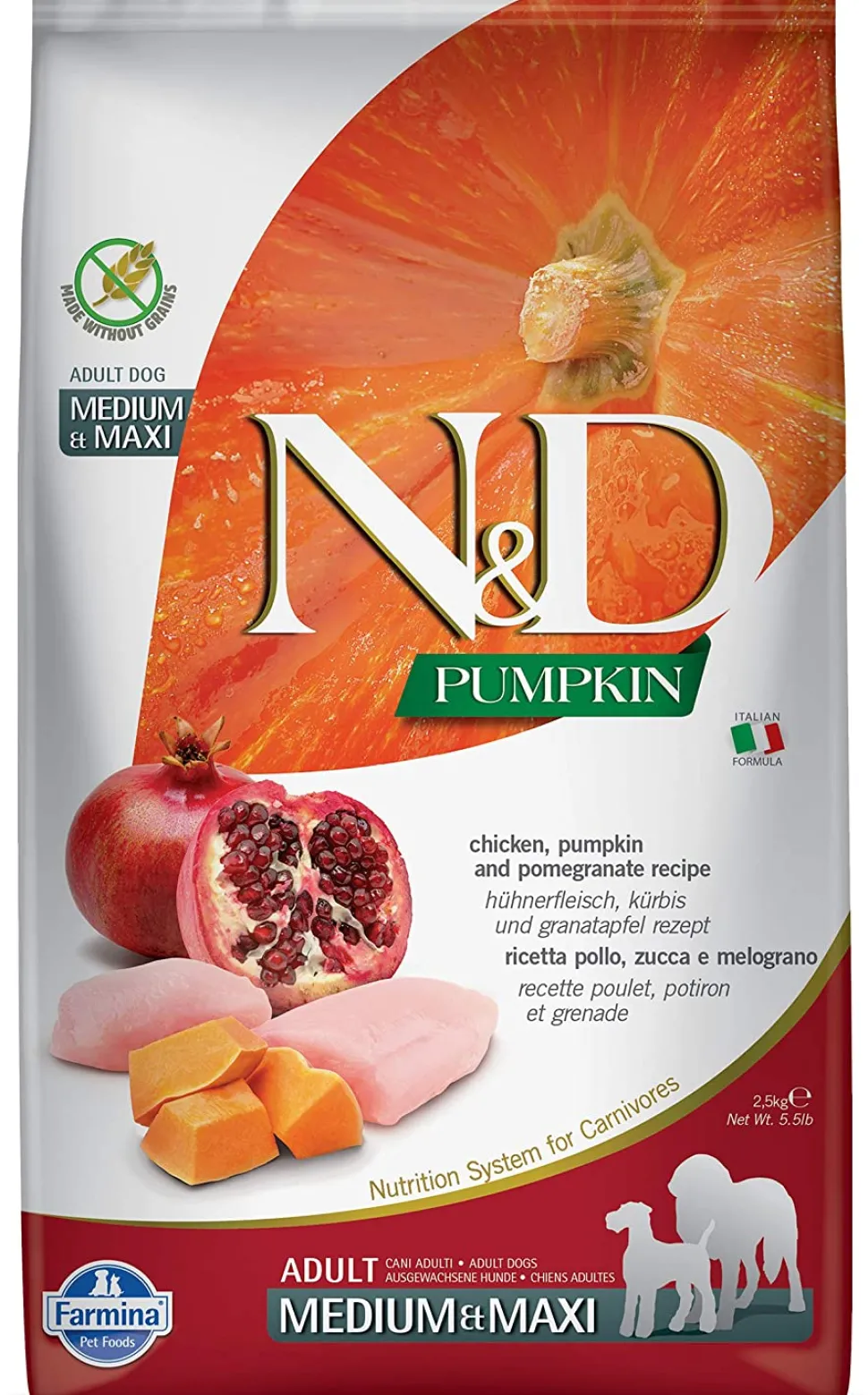 Farmina Grain-Free Pumpkin Chicken & Pomegranate Adult Medium and Maxi Dry Dog Food - 5.5 lb Bag