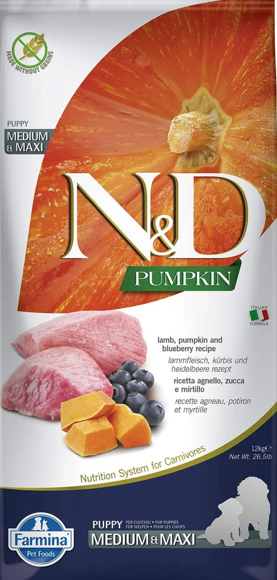 Farmina Grain-Free Pumpkin Lamb & Blueberry Puppy Medium and Maxi Dry Dog Food - 26.4 lb Bag