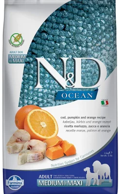 Farmina Grain-Free Pumpkin Ocean Codfish & Orange Adult Medium and Maxi Dry Dog Food - 5.5 lb Bag