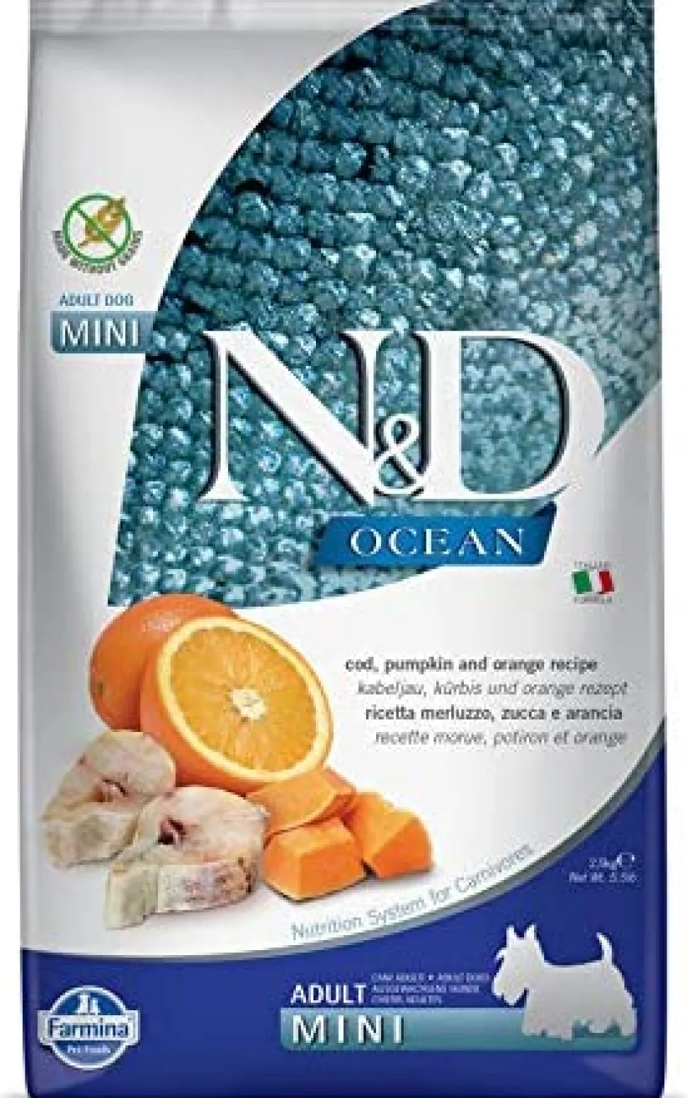 Farmina N&D Grain-Free Ocean Pumpkin Codfish & Orange Adult Mini Dry Dog Food - 5.5 lb Bag