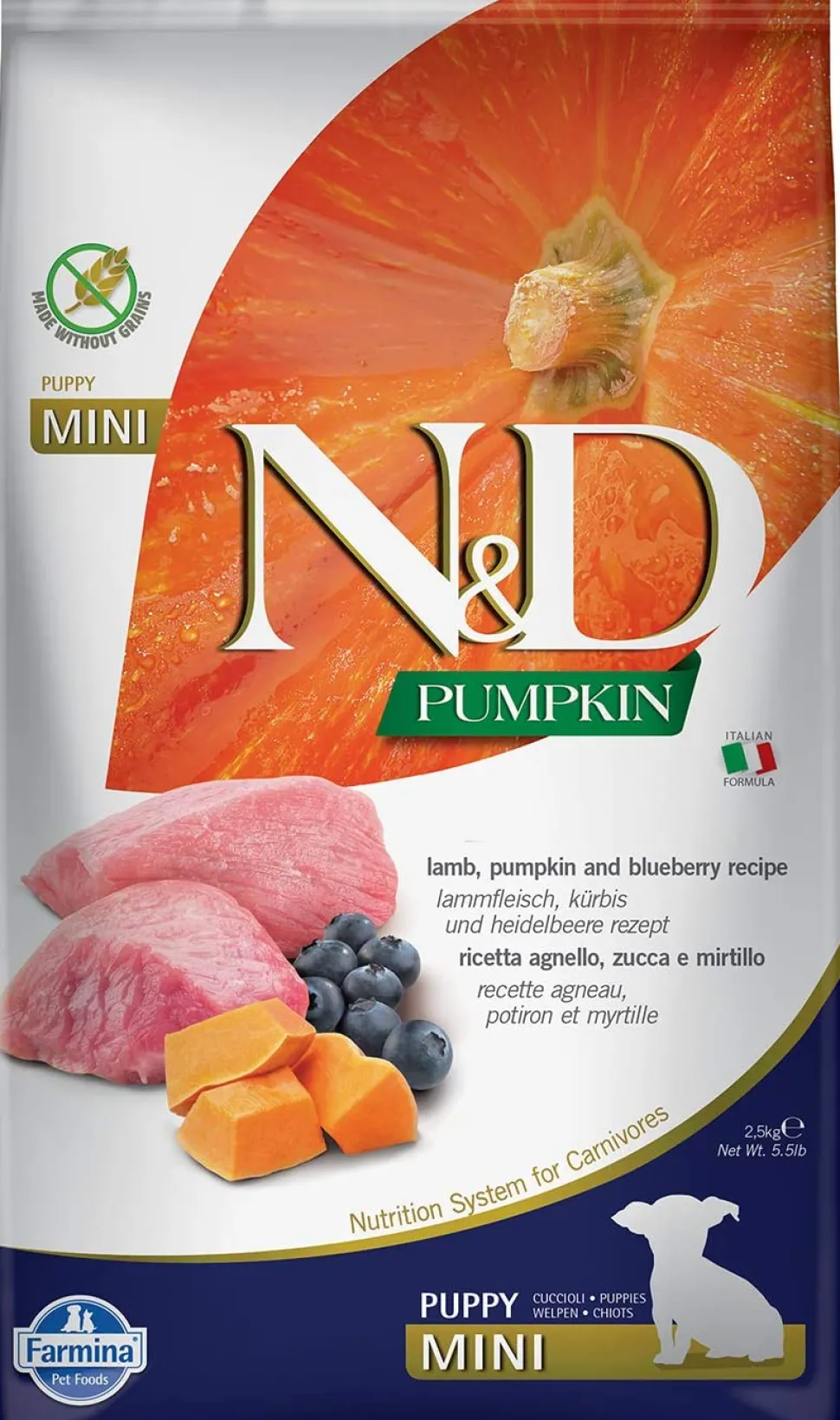Farmina N&D Grain-Free Pumpkin Lamb & Blueberry Puppy Mini Dry Dog Food - 5.5 lb Bag