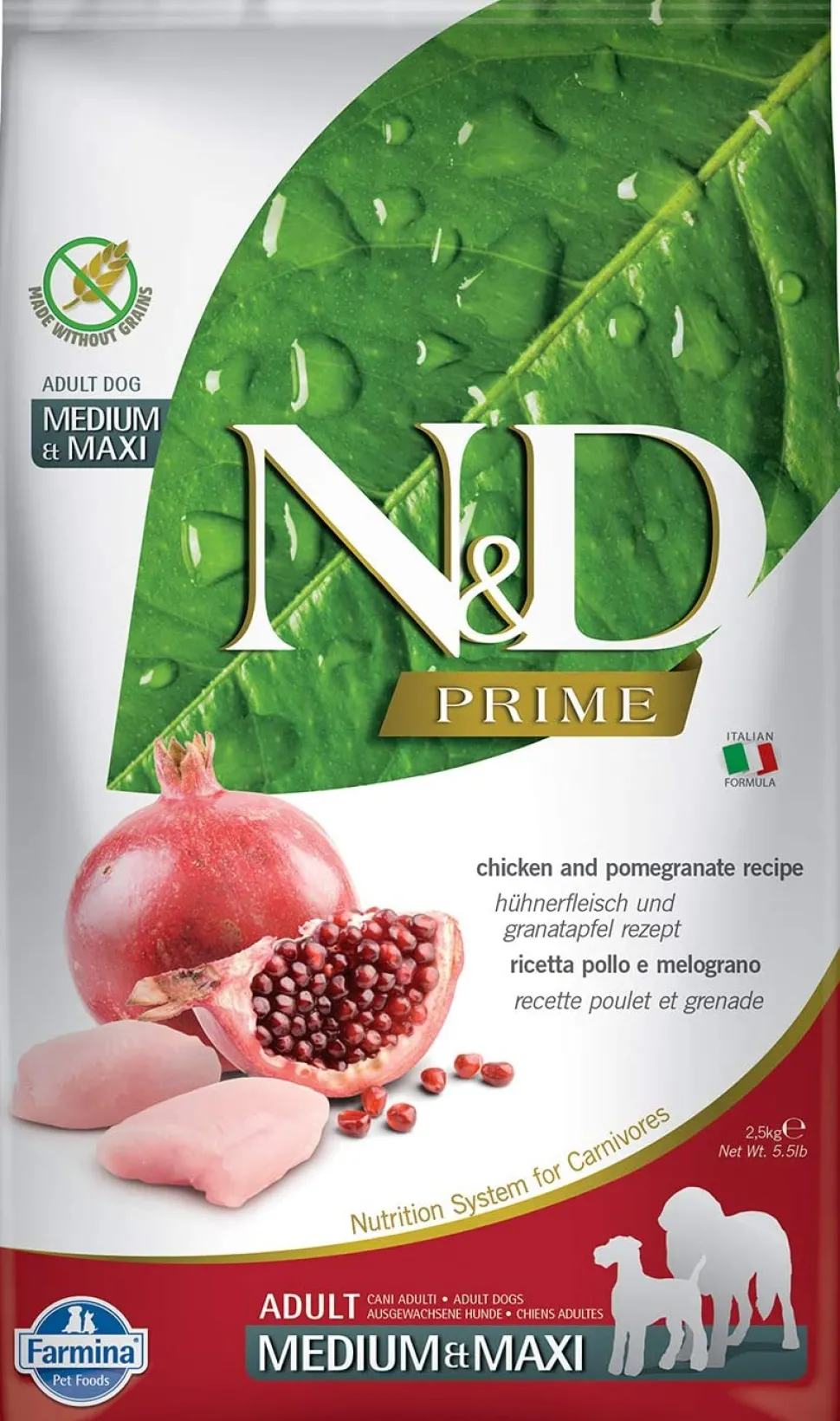 Farmina N&D Prime Chicken & Pomegranate Adult Medium and Maxi Dry Dog Food - 5.5 lb Bag