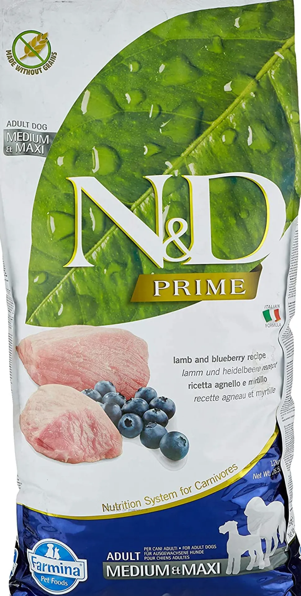Farmina N&D Prime Lamb & Blueberry Adult Medium and Maxi Dry Dog Food - 26.4 lb Bag
