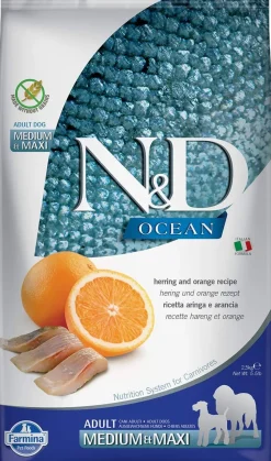 Farmina N&D Prime Ocean Herring & Orange Adult Medium and Maxi Dry Dog Food - 5.5 lb Bag