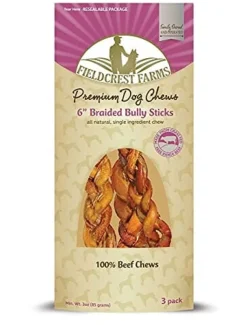 Fieldcrest Farms Braided Bully Sticks and Natural Chews - Beef - 6 In - 2 Pack