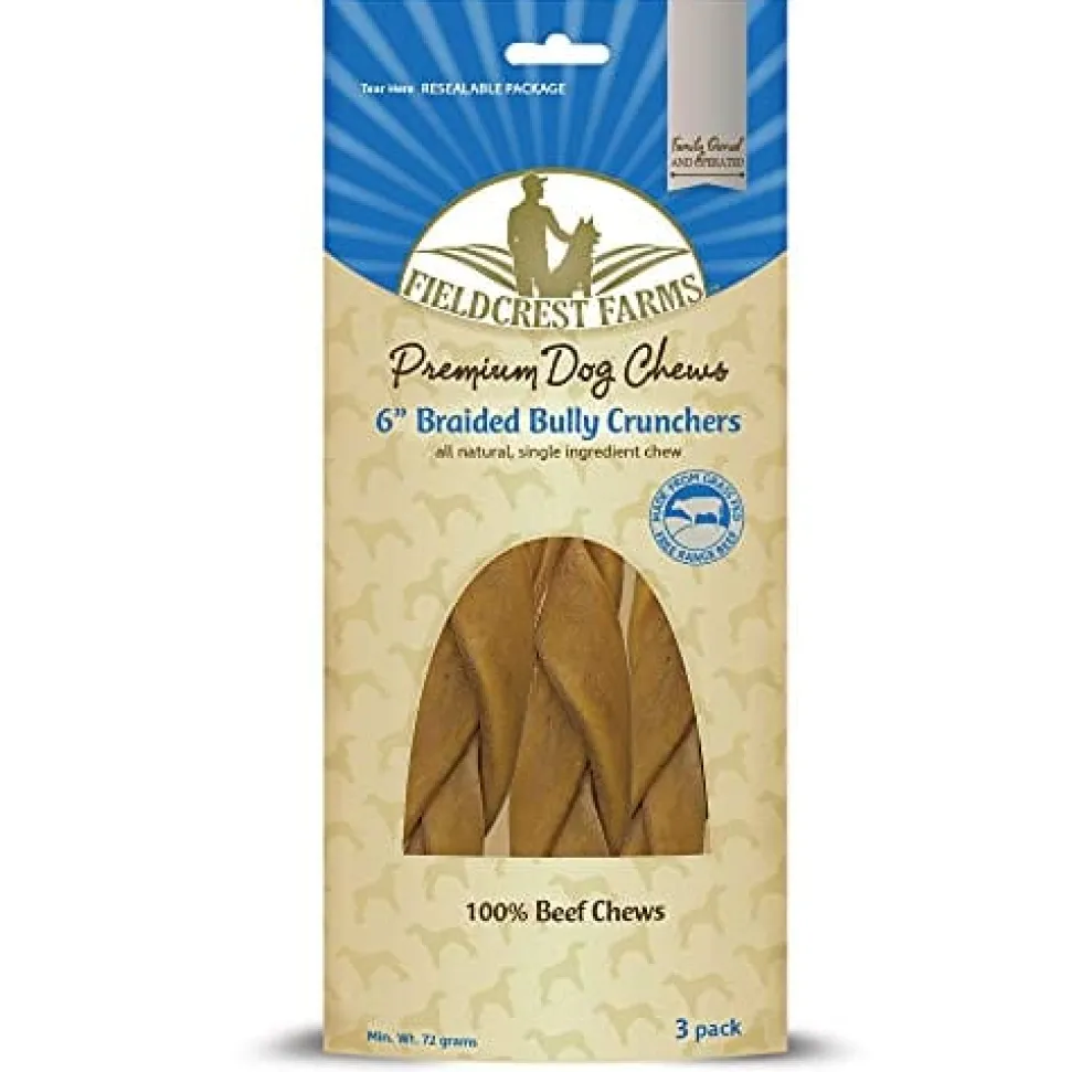 Fieldcrest Farms Bully Crunchers Braid Beef Dog Bully Sticks and Natural Chews - Beef - 6 In - 3 Pack