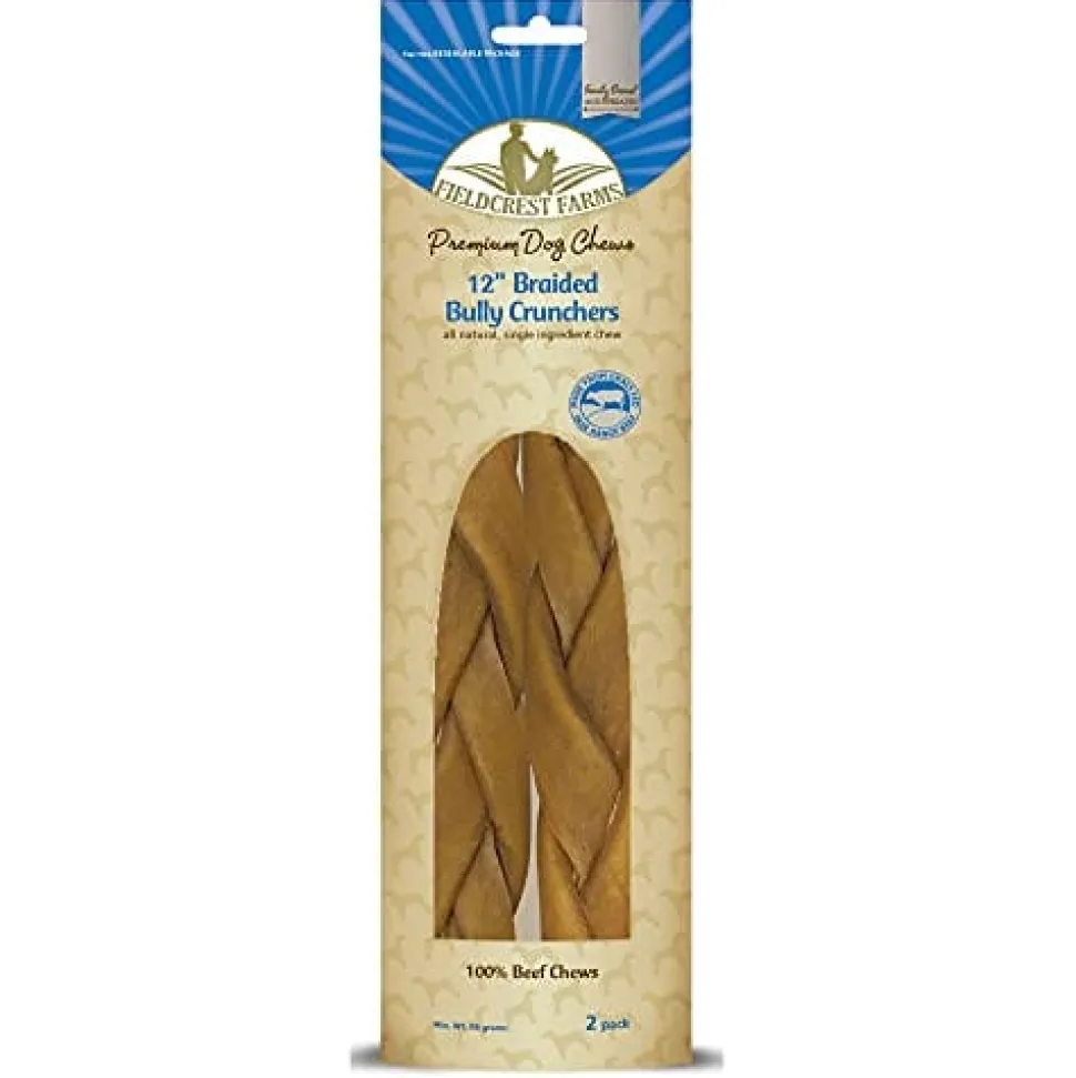 Fieldcrest Farms Bully Crunchers Braid Beef Dog Bully Sticks and Natural Chews - Beef - 12 In - 2 Pack