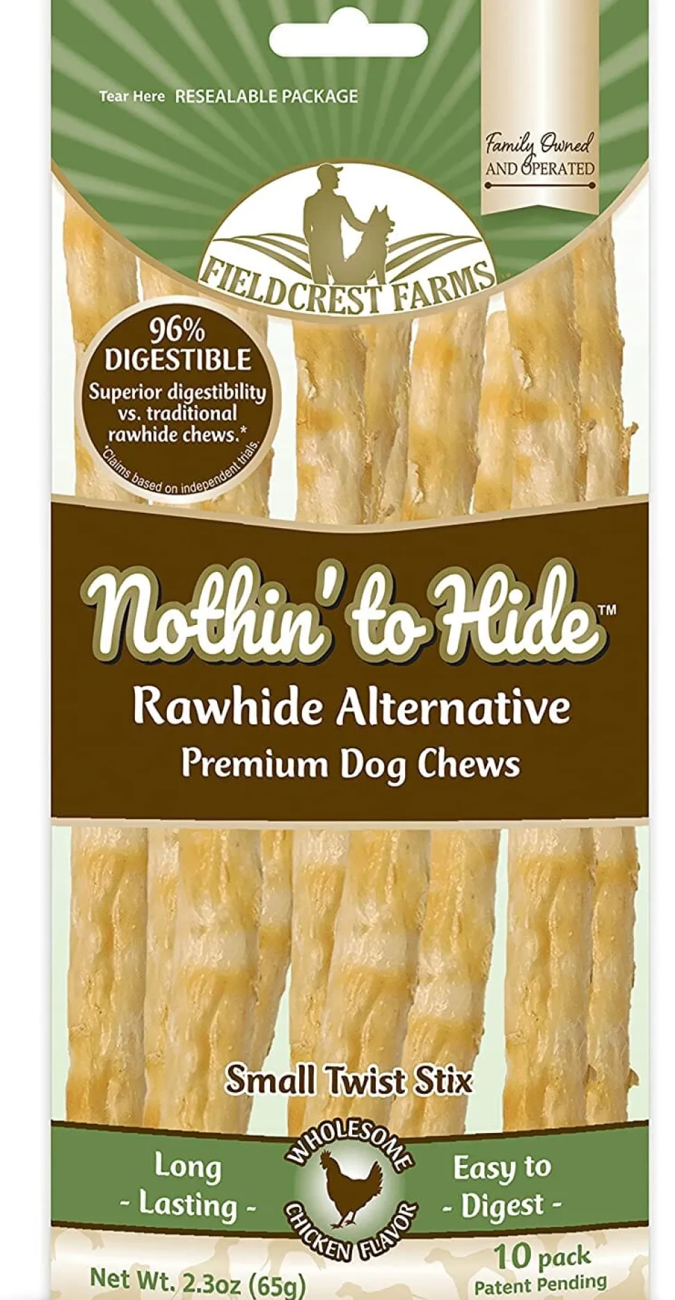 Fieldcrest Farms Nothin' To Hide Rawhide Alternative Twist Stix Natural Dog Chews - Chicken - Small - 10 Pack