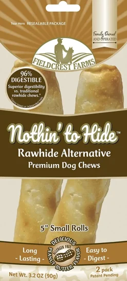 Fieldcrest Farms Nothin' To Hide Rawhide Alternative Rolls Natural Dog Chews - Peanut Butter - 5 In - 2 Pack