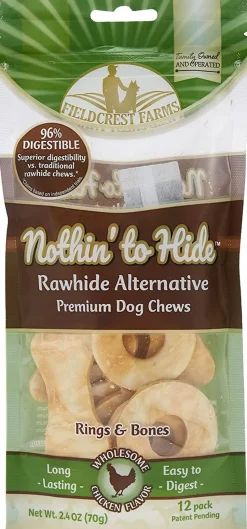 Fieldcrest Farms Nothin' To Hide Rawhide Alternative Rings & Bones Natural Dog Chews - Chicken - 12 Pack