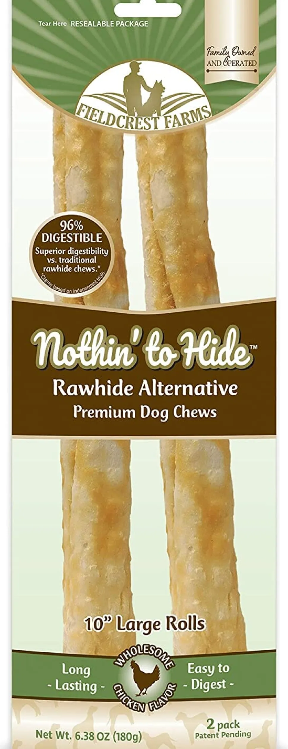 Fieldcrest Farms Nothin' To Hide Rawhide Alternative Rolls Natural Dog Chews - Chicken - 10 In - 2 Pack