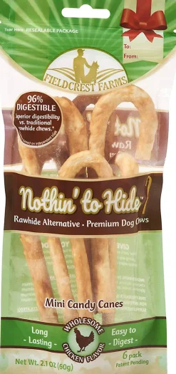 Fieldcrest Farms Nothin' To Hide Holiday Candy Cane Natural Dog Chews - Chicken - Mini - 6 Pack