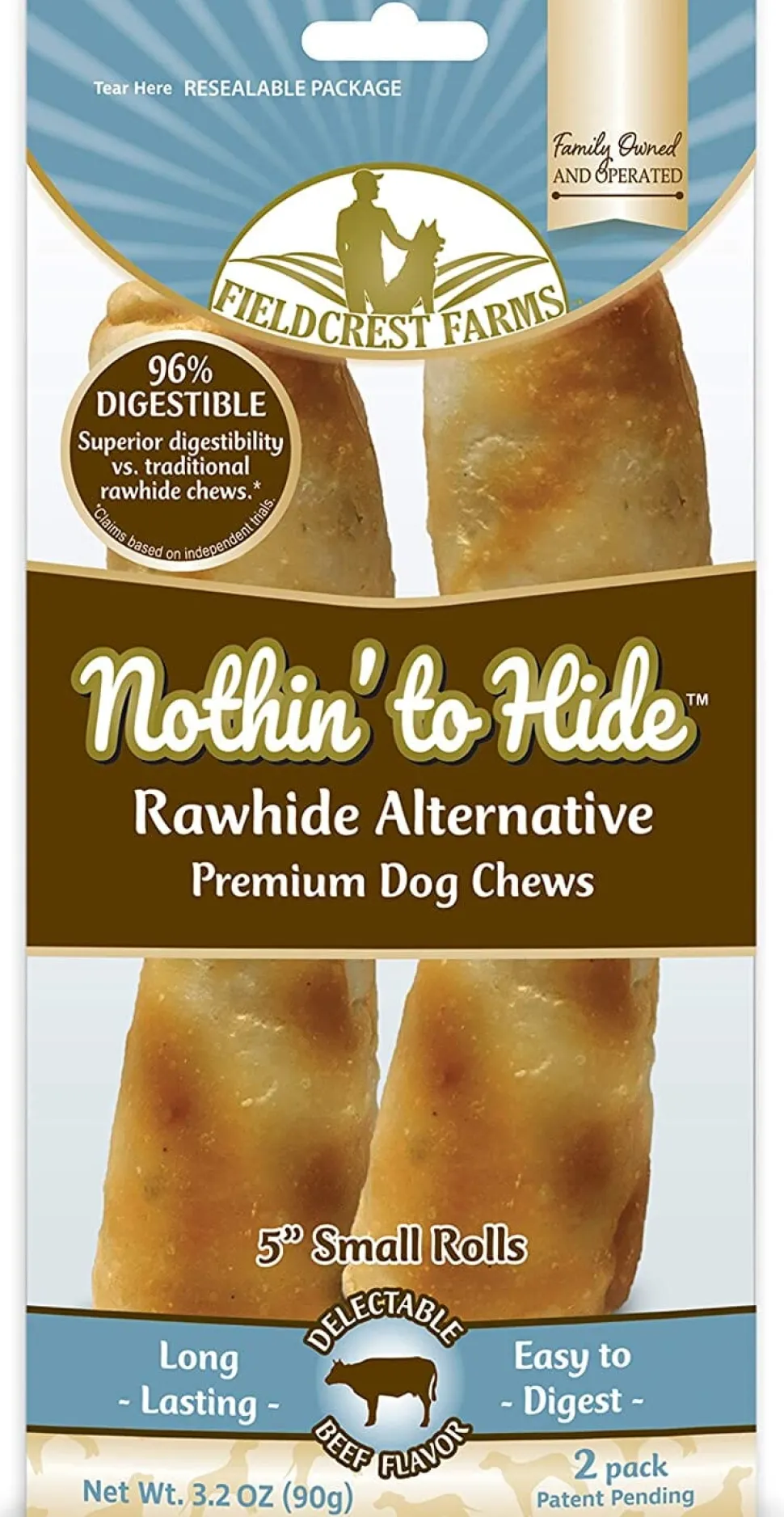 Fieldcrest Farms Nothin' To Hide Rawhide Alternative Rolls Natural Dog Chews - Beef - 5 In - 2 Pack