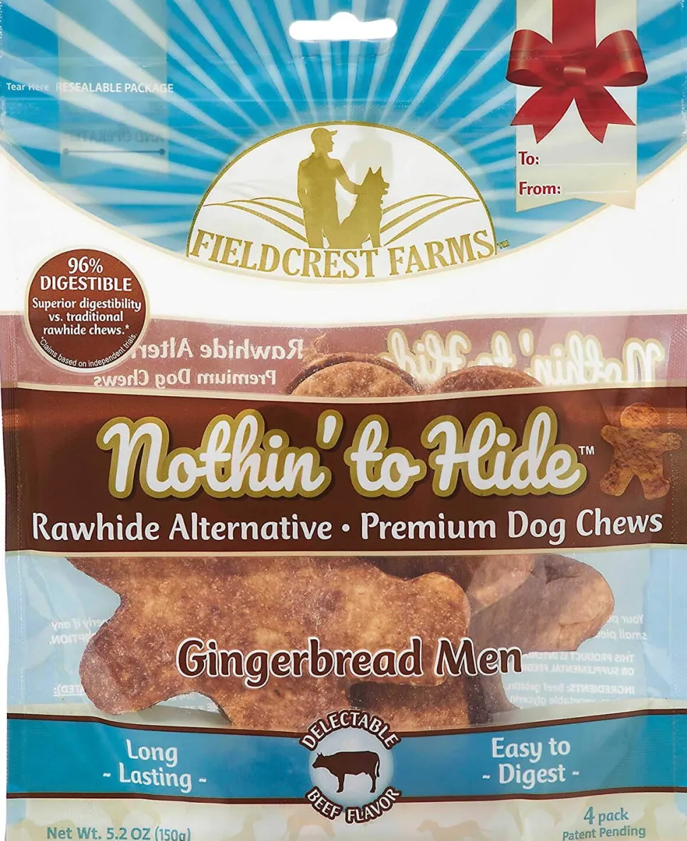 Fieldcrest Farms Nothin' To Hide Holiday Gingerbread Man Natural Dog Chews - Beef - Small - 4 Pack