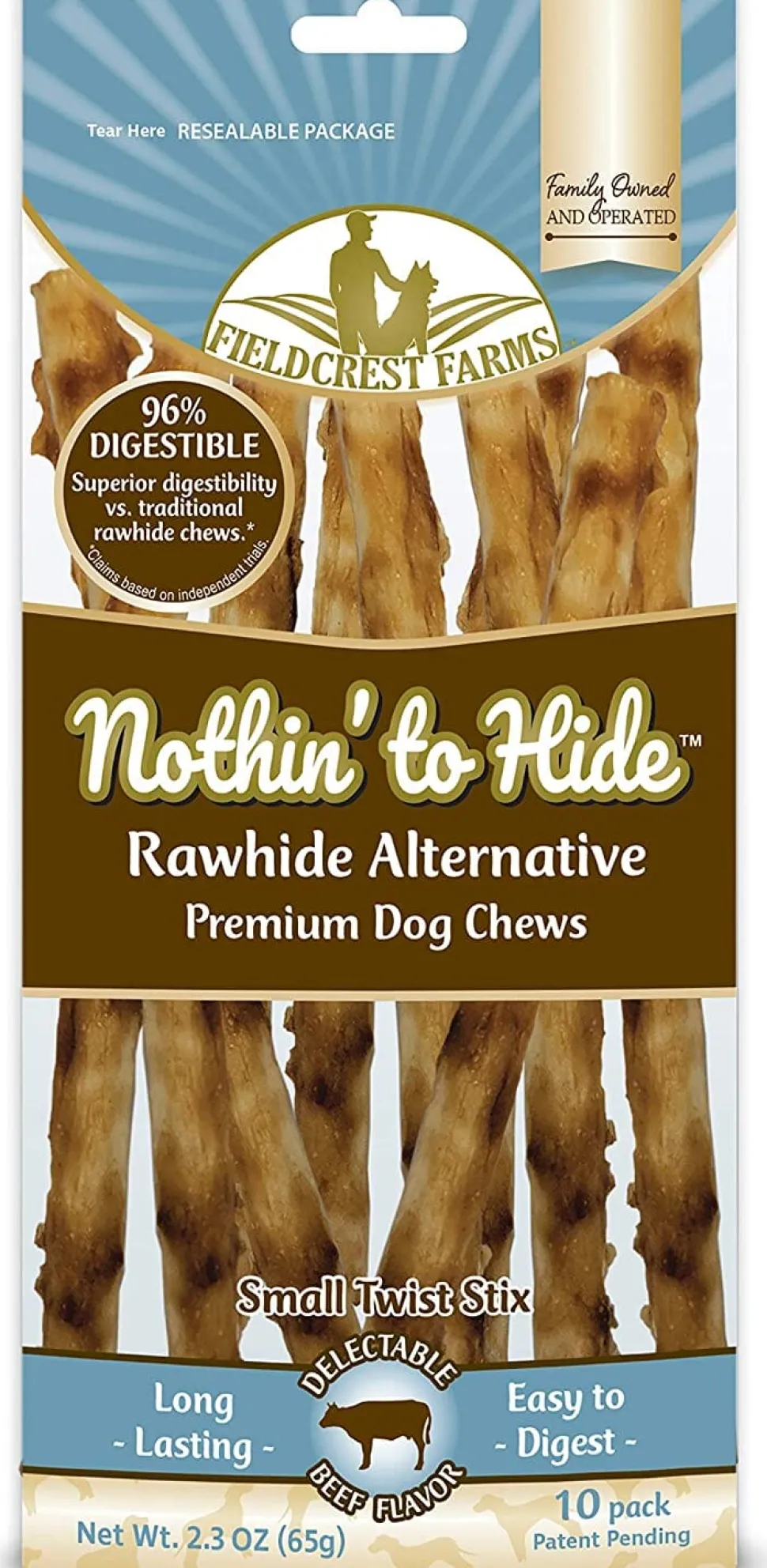 Fieldcrest Farms Nothin' To Hide Rawhide Alternative Twist Stix Natural Dog Chews - Beef - Small - 10 Pack